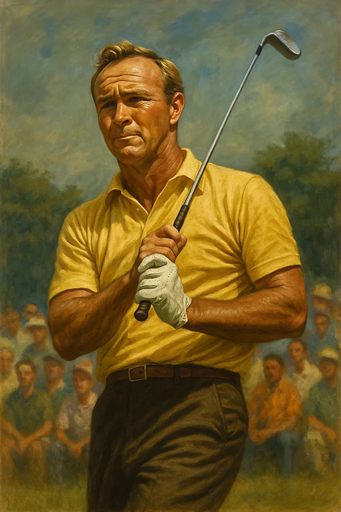 Arnold Palmer durante su época dorada en el golf, ilustración artística