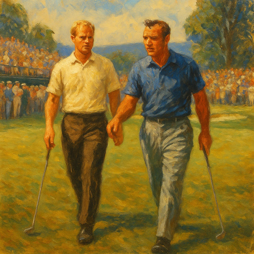 Jack Nicklaus y Arnold Palmer disputando el playoff del U.S. Open 1962 en Oakmont, ilustración artística