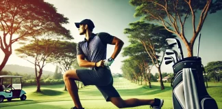 El Calentamiento Pre-Competición de los Golfistas Profesionales Golfista profesional realizando ejercicios de calentamiento antes de la competencia