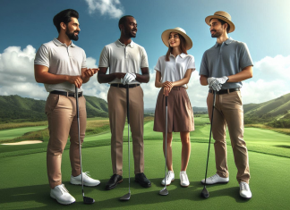 Reglas de Etiqueta y Comportamiento en el Campo de Golf Ilustración de las reglas de etiqueta en el golf, destacando el respeto por el campo, el ritmo de juego, la seguridad y la consideración hacia otros jugadores.