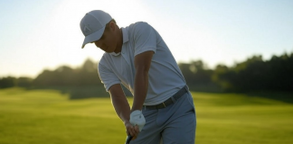 Fortalecimiento del Swing: Ejercicios para Mejorar tu Técnica Golfista realizando ejercicios de fortalecimiento del swing con bandas elásticas, pesas ligeras y práctica de técnica.