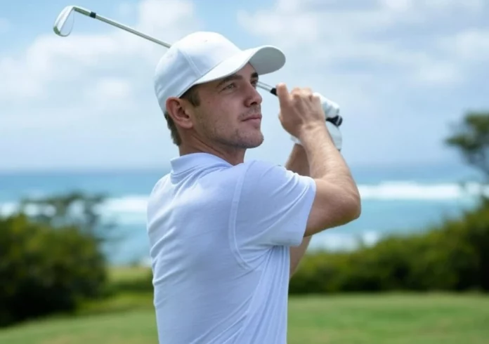 Golfista golpeando con el hierro