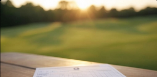 Tarjeta de puntuación de golf con registros de hoyos, par y total de golpes de un jugador.