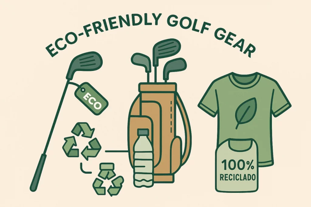 Equipamiento de golf hecho con materiales reciclados: palo, bolsa y ropa ecológica