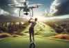 Dron sobrevolando un campo de golf durante un torneo profesional.