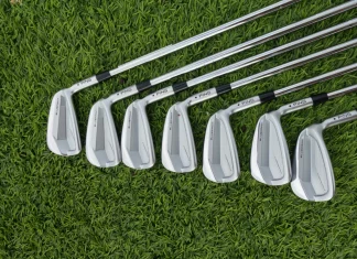 Hierros en Golf: Características, Tipos y Cuándo Usarlos Juego de hierros de golf del 3 al 9 alineados sobre el césped