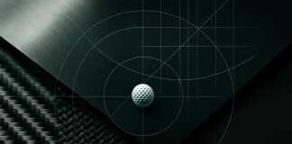 Collage abstracto con titanio, fibra de carbono y polímero negro, simbolizando la tecnología en los palos de golf