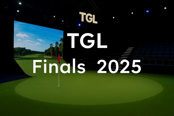 Imagen de la arena de la TGL 2025, mostrando un estadio de alta tecnología y pantallas interactivas.