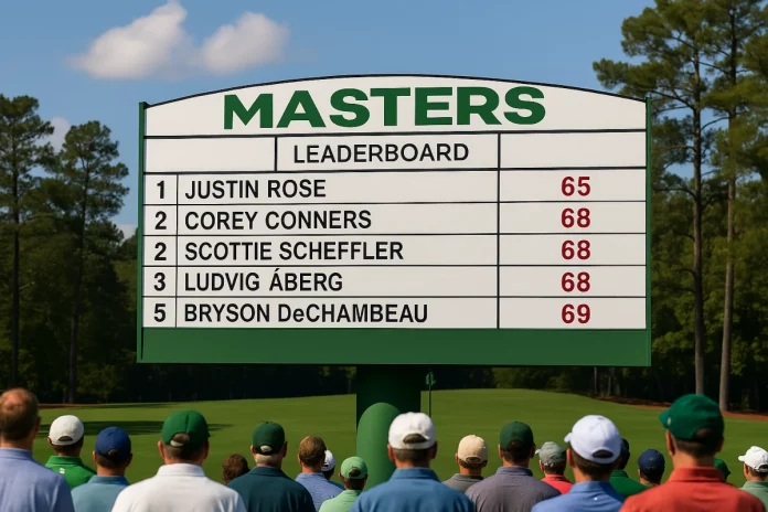 Marcador oficial del Masters de Augusta 2025 mostrando la clasificación tras la primera jornada