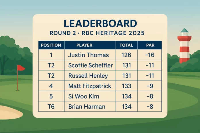 Marcador tras la segunda jornada del RBC Heritage 2025 con Justin Thomas como líder en Harbour Town
