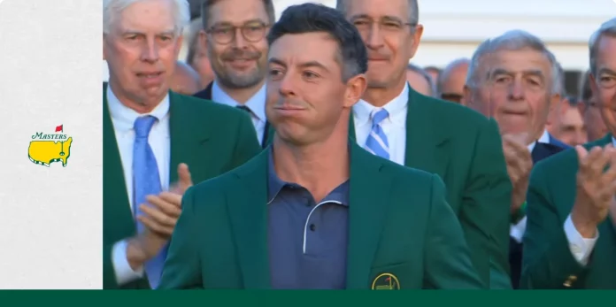 Rory McIlroy con la chaqueta verde tras ganar el Masters 2025, visiblemente aliviado