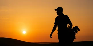 Top 10 caddies históricos del golf: los cerebros tras los grandes campeones Silueta de un caddie cargando palos al atardecer en un campo de golf ondulado, símbolo del papel discreto pero vital en el golf profesional.
