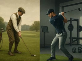 Comparación entre un golfista clásico y uno moderno en entornos de entrenamiento distintos