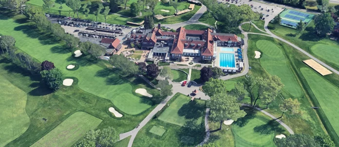 Casa Club e Instalaciones del Detroit Golf Club – Vista desde Google Earth Vista aérea de la casa club del Detroit Golf Club y sus instalaciones desde Google Earth