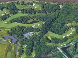 Vista aérea del TPC Deere Run desde Google Earth, sede del John Deere Classic