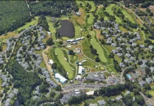 Vista aérea del campo TPC River Highlands desde Google Earth