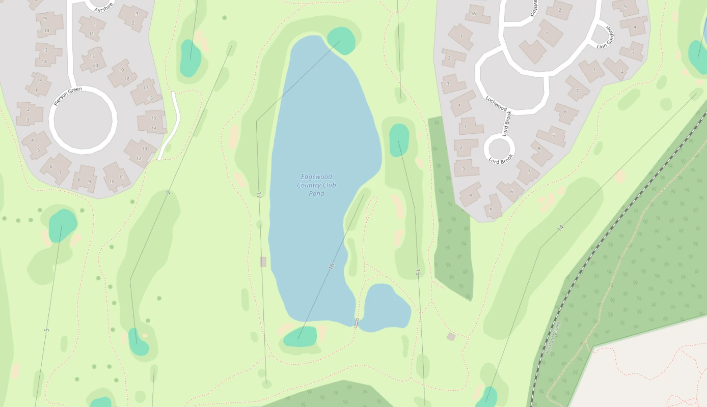 Mapa satelital de los hoyos 15 al 18 del TPC River Highlands