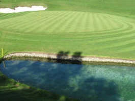 Green del Club de Golf Valderrama con obstáculo de agua y bunker en el lado opuesto