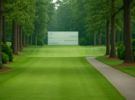 Sendero de golf rodeado de vegetación que representa el camino hacia la victoria en la FedExCup.